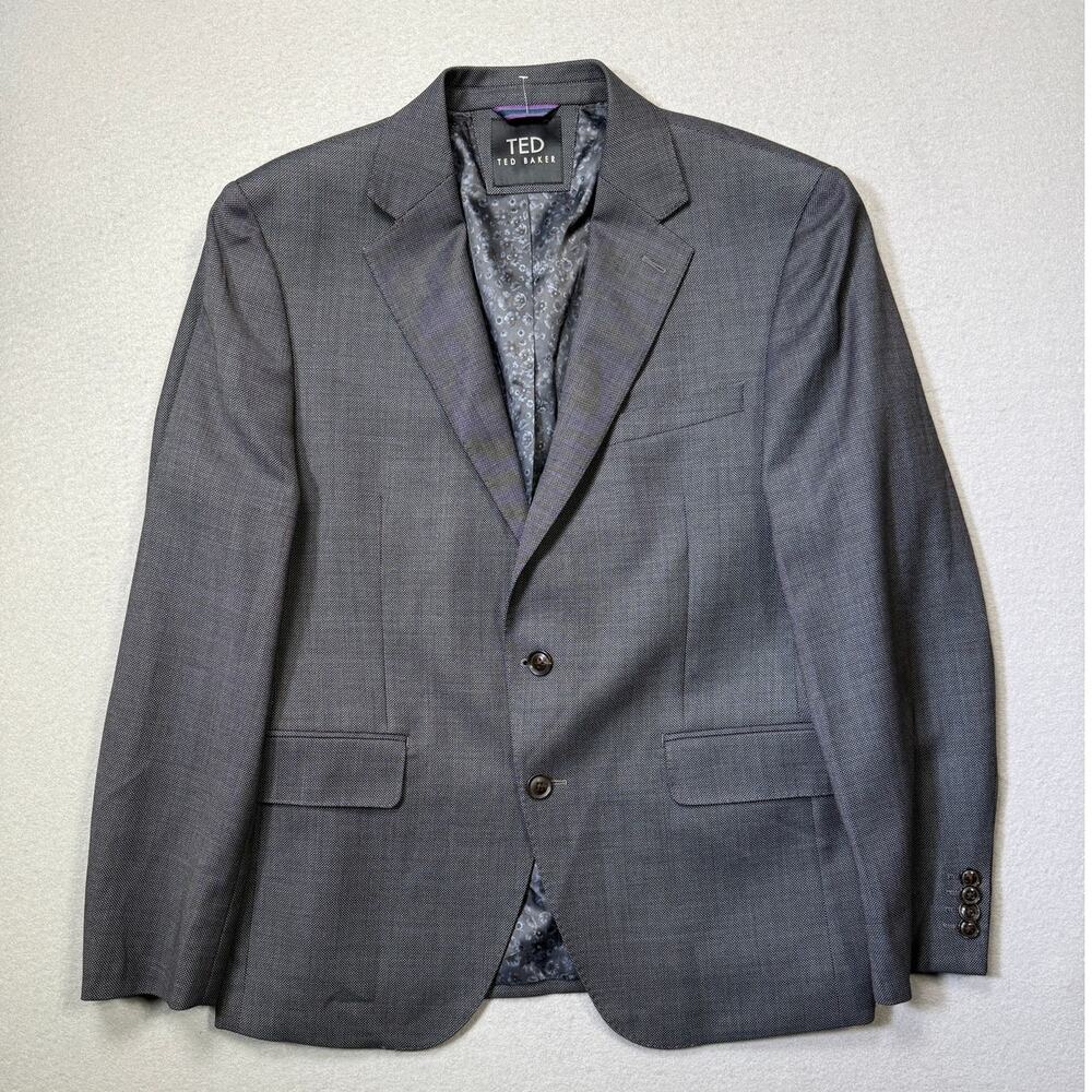 Ted Baker Men's Modern-Fit Birdseye Wool-Blend Suit Jacket Charcoal 40S $450